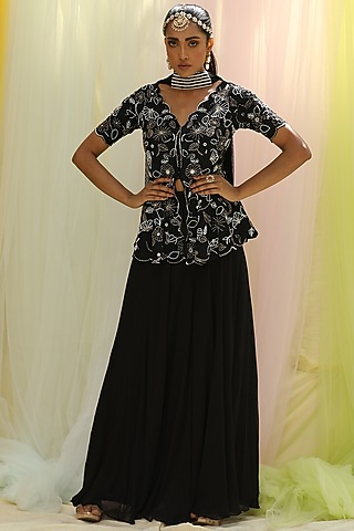 Black Georgette & Upada Sharara Set by Nikita