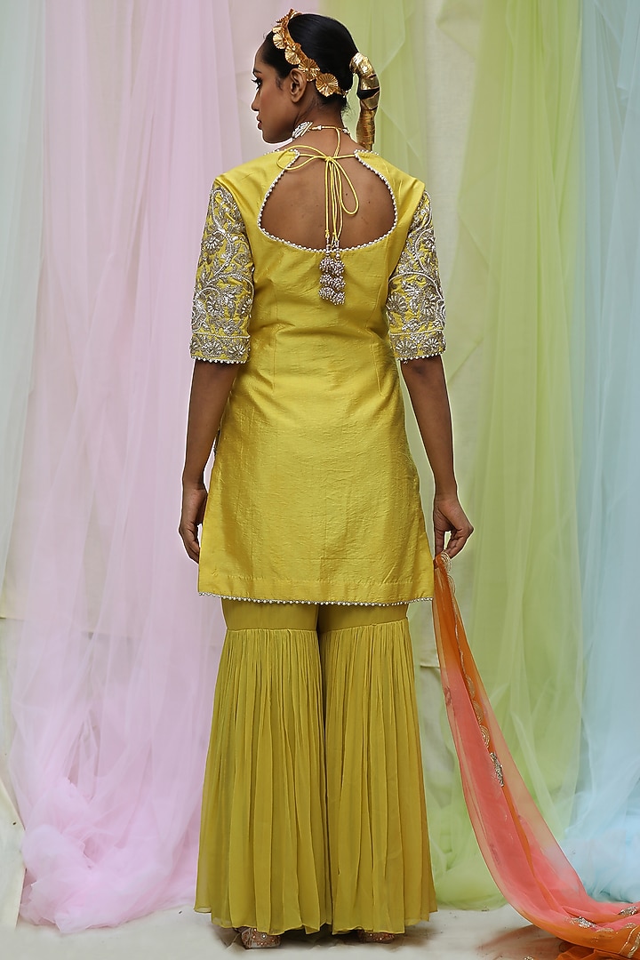 Yellow Georgette & Soft Net Gharara Set by Nikita at Pernia's Pop Up Shop