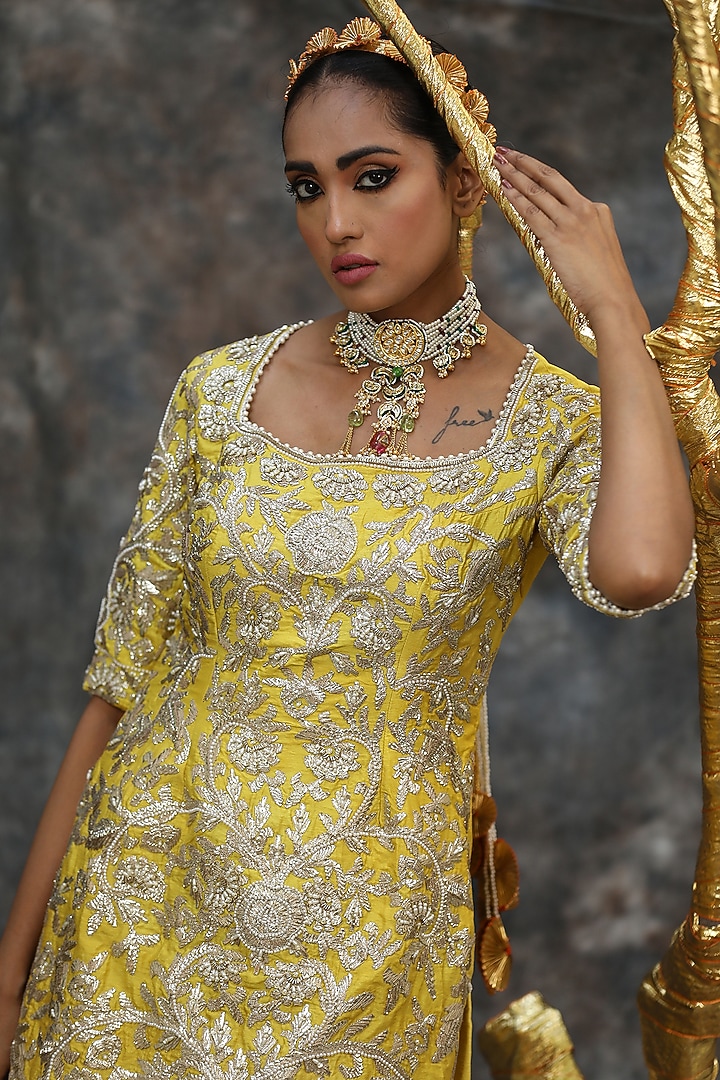 Yellow Georgette & Soft Net Gharara Set by Nikita at Pernia's Pop Up Shop