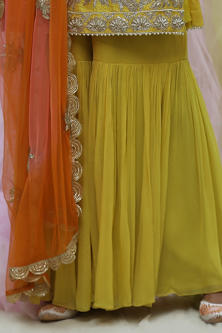 Yellow Georgette & Soft Net Gharara Set by Nikita at Pernia's Pop Up Shop