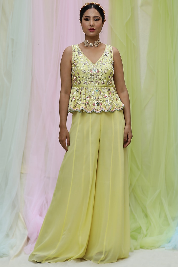 Lime Yellow Soft Net Sharara Set by Nikita at Pernia's Pop Up Shop