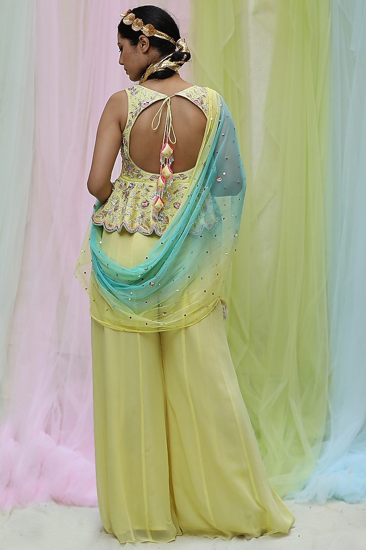 Lime Yellow Soft Net Party Wear Sharara Set by Nikita at Pernia's Pop Up Shop
