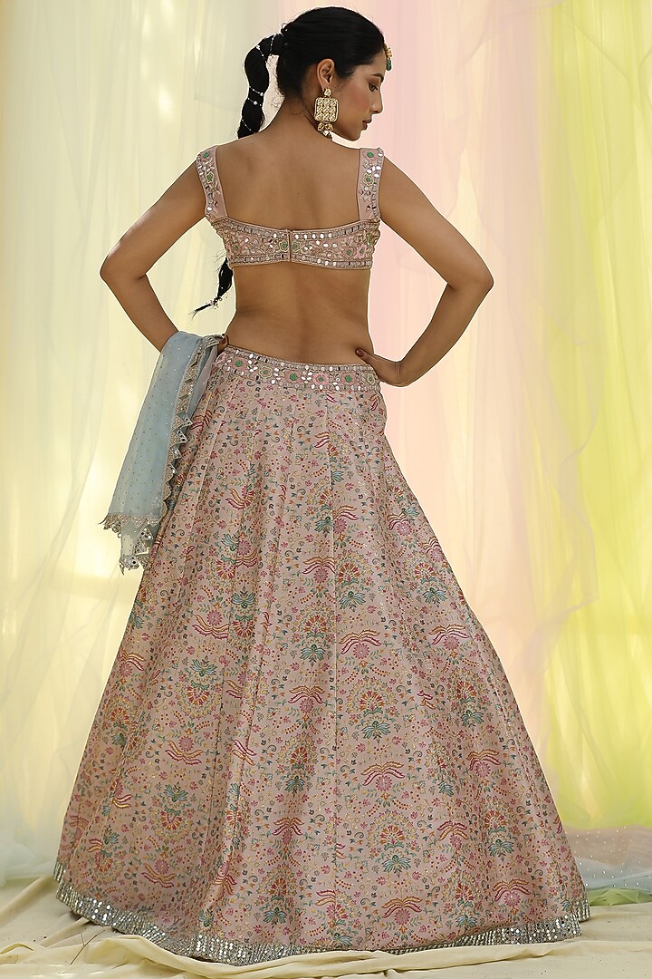 Rose Gold Upada Silk Printed Wedding Lehenga Set by Nikita at Pernia's Pop Up Shop