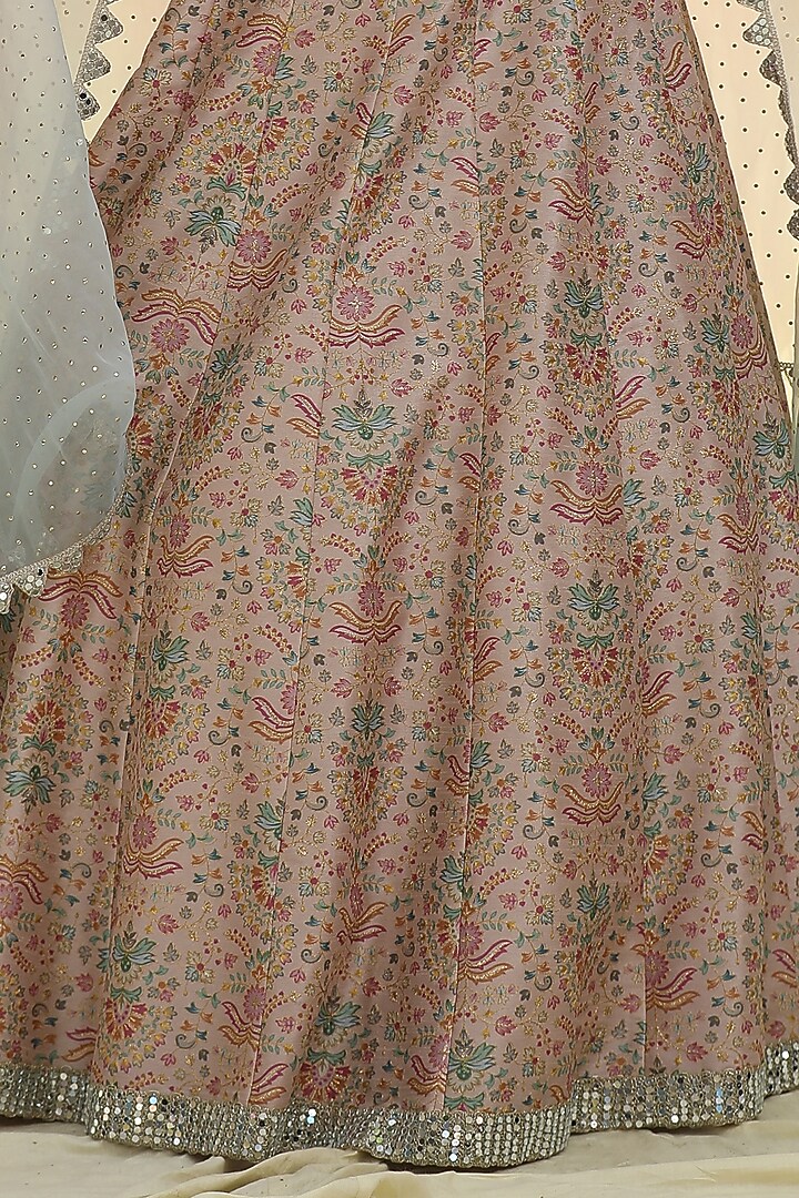 Rose Gold Upada Silk Printed Wedding Lehenga Set by Nikita at Pernia's Pop Up Shop