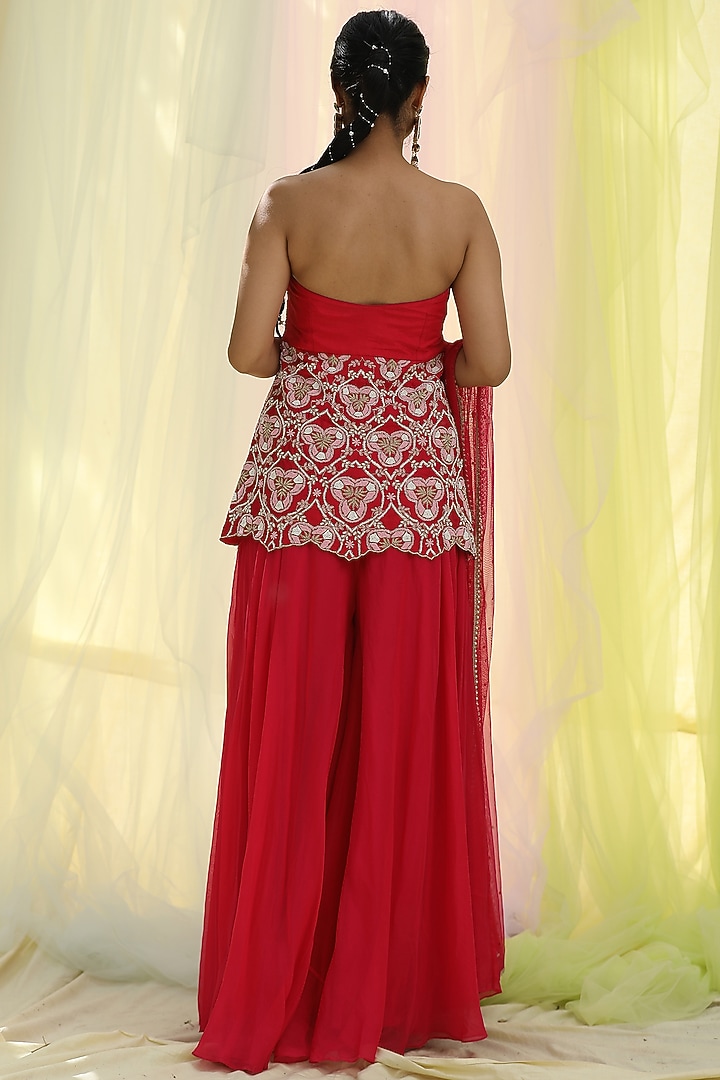 Fuchsia Upada & Flat Chiffon Wedding Sharara Set by Nikita at Pernia's Pop Up Shop