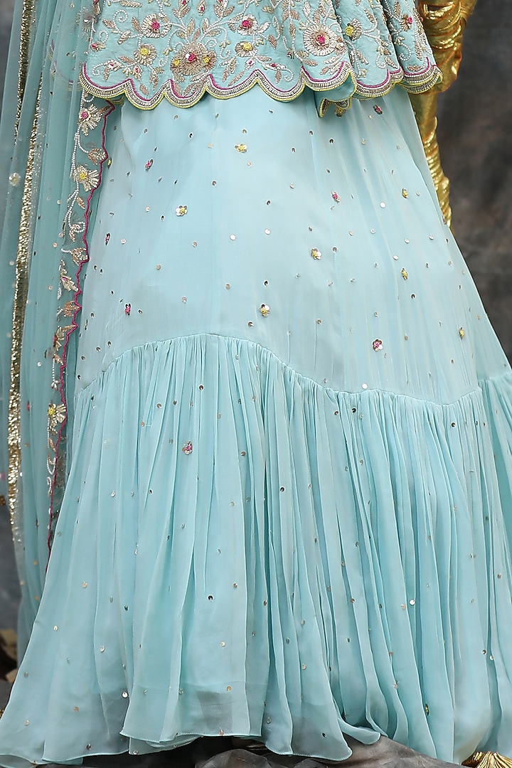 Sky Blue Raw Silk & Georgette Wedding Lehenga Set by Nikita at Pernia's Pop Up Shop