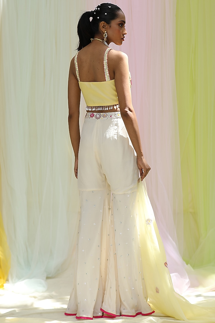 Ivory Raw Silk & Georgette Gharara Set by Nikita at Pernia's Pop Up Shop