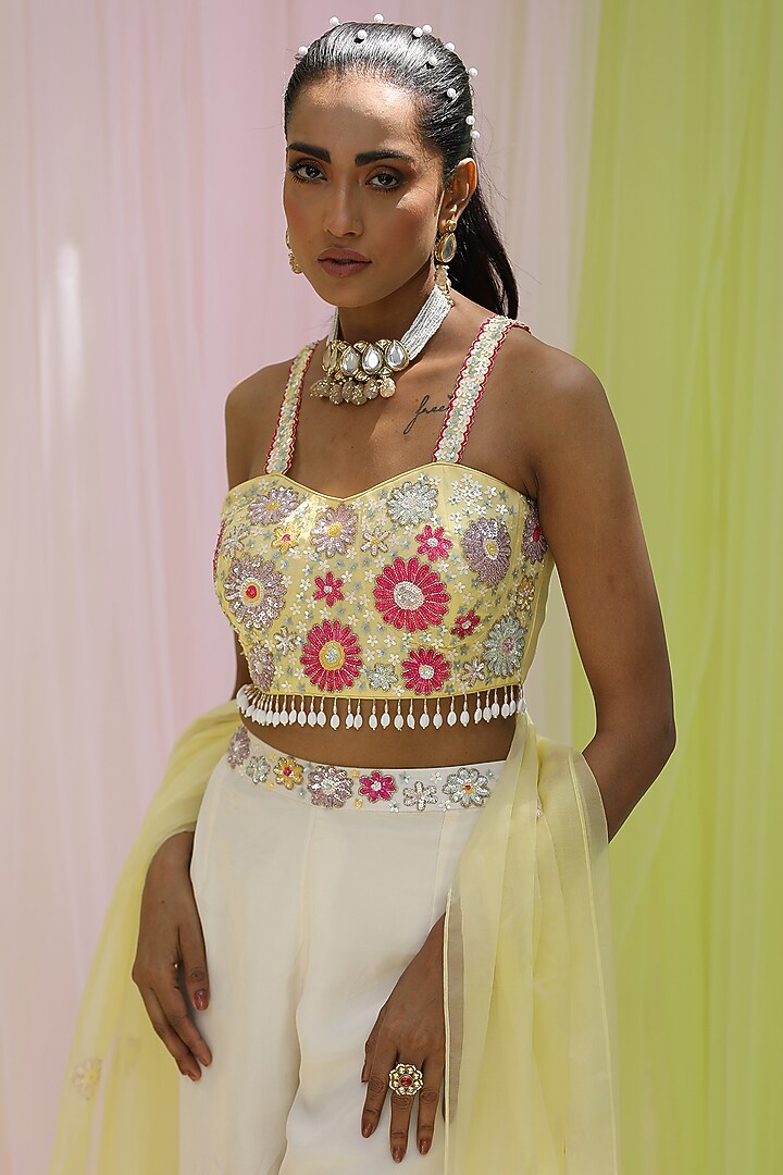 Ivory Raw Silk & Georgette Gharara Set by Nikita at Pernia's Pop Up Shop