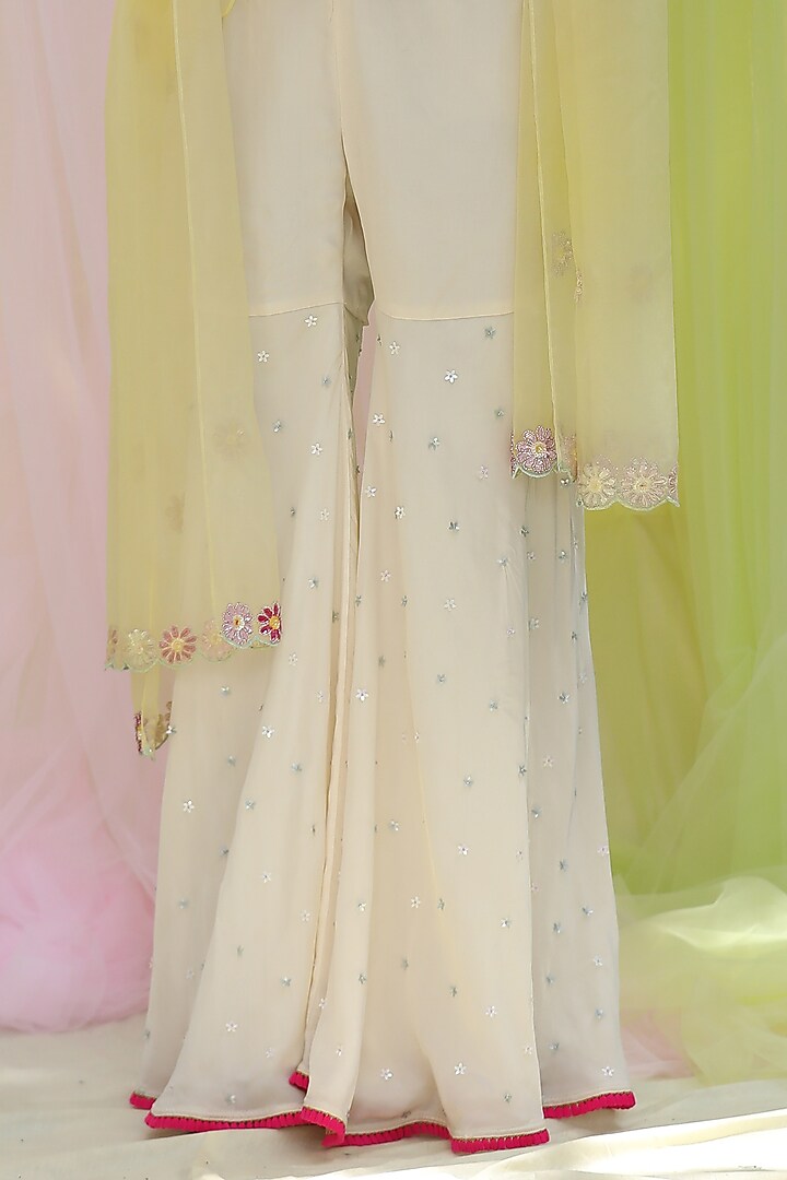 Ivory Raw Silk & Georgette Gharara Set by Nikita at Pernia's Pop Up Shop