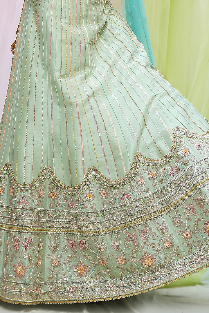 Mint Green Raw Silk Embroidered Wedding Lehenga Set by Nikita at Pernia's Pop Up Shop