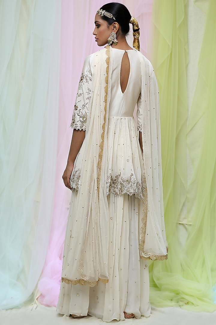 Ivory Raw Silk & Georgette Wedding Sharara Set by Nikita at Pernia's Pop Up Shop