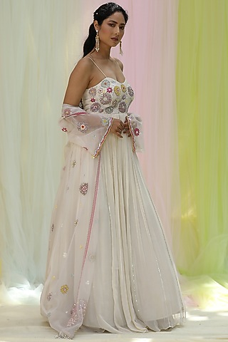 Ivory Upada & Georgette Embroidered Anarkali Set by Nikita
