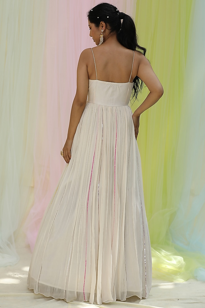 Ivory Upada & Georgette Embroidered Wedding Anarkali Set by Nikita at Pernia's Pop Up Shop