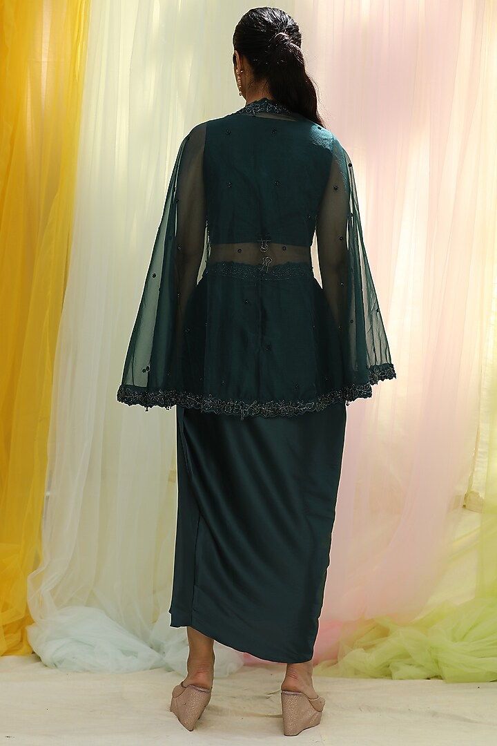 Emerald Green Upada Draped Skirt Set by Nikita at Pernia's Pop Up Shop