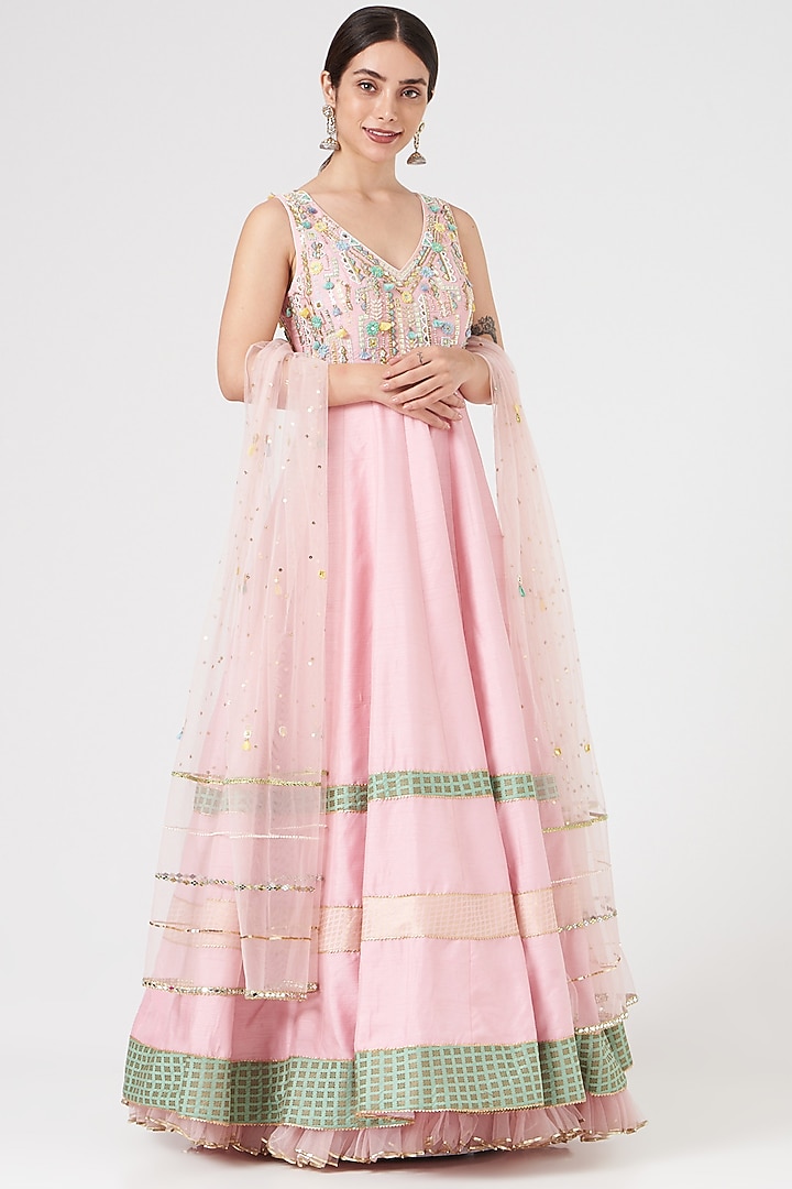 Light Pink Embroidered Wedding Anarkali Set by Nikita at Pernia's Pop Up Shop