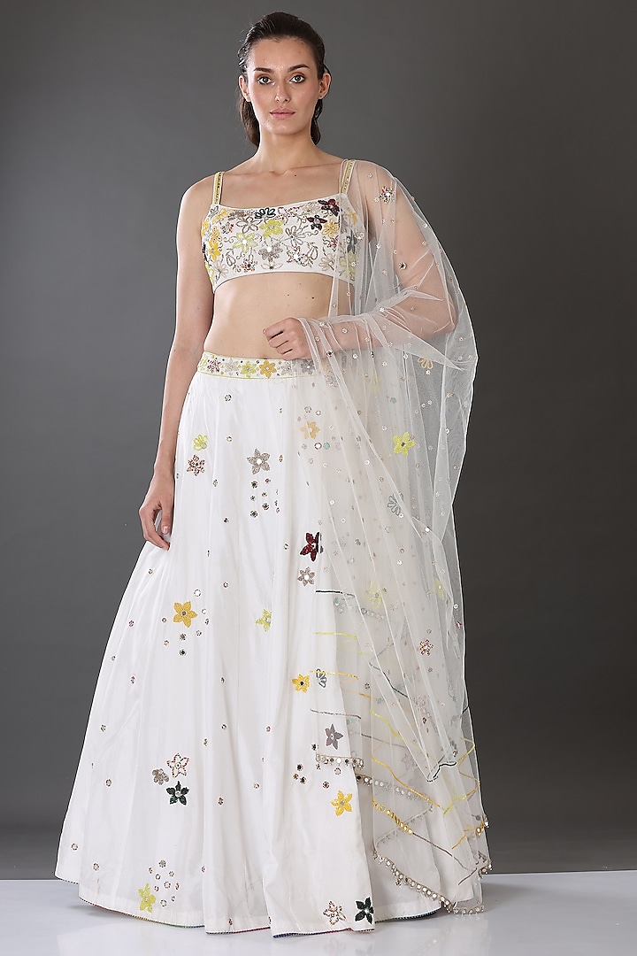 Ivory Embroidered Lehenga Set by Nikita