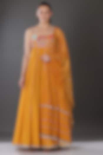 Mustard Embroidered Anarkali Set by Nikita