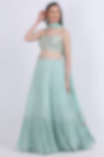 Sky Blue Embroidered Lehenga Set by Nikita