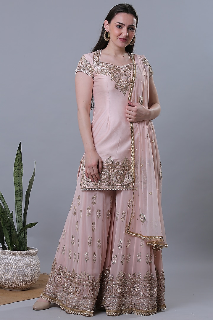 Baby Pink Embroidered Sharara Set by Nikita
