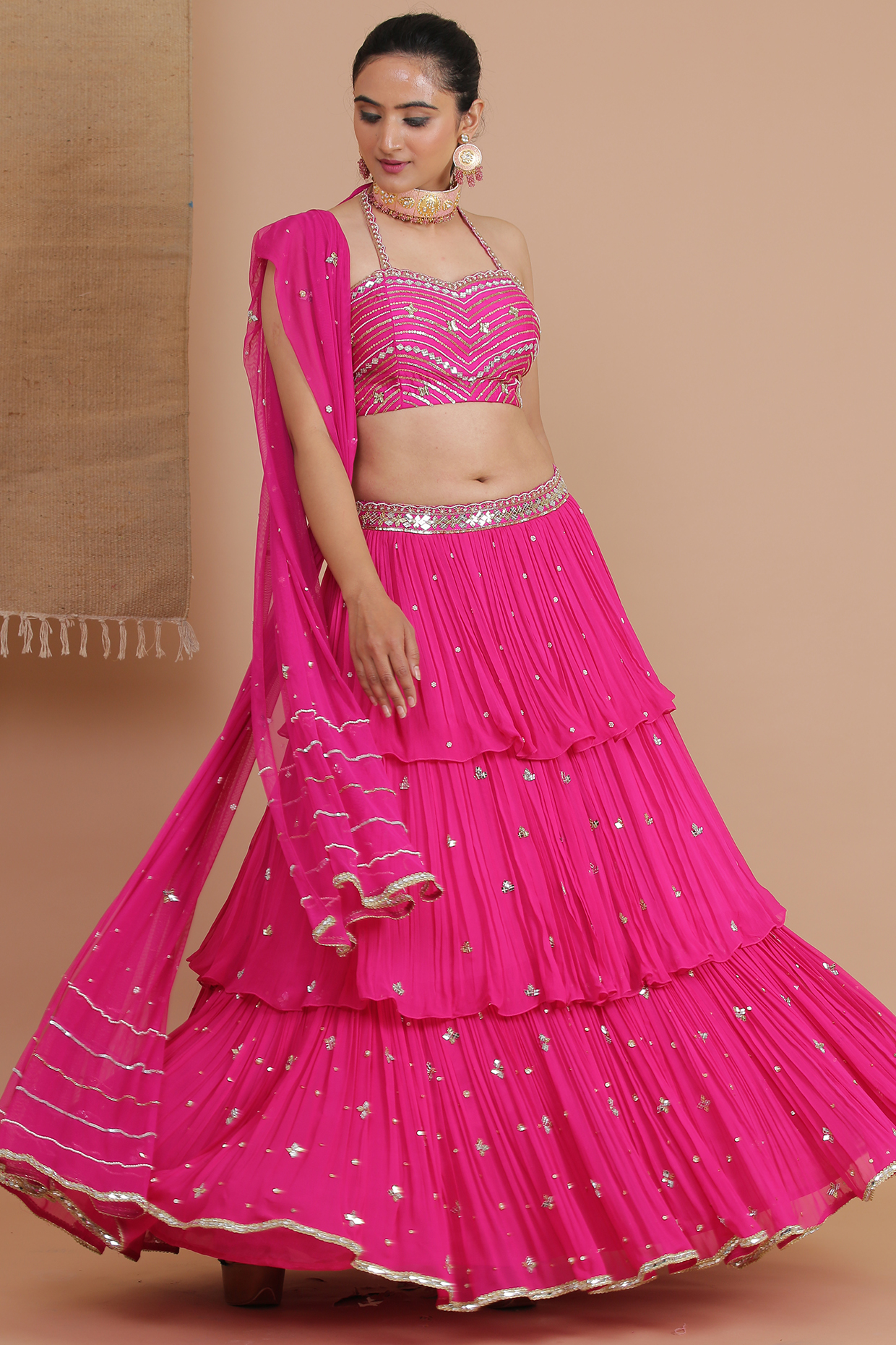 Fuchsia Embroidered Lehenga Set by Nikita