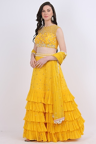 Sunshine Yellow Embroidered Lehenga Set by Nikita
