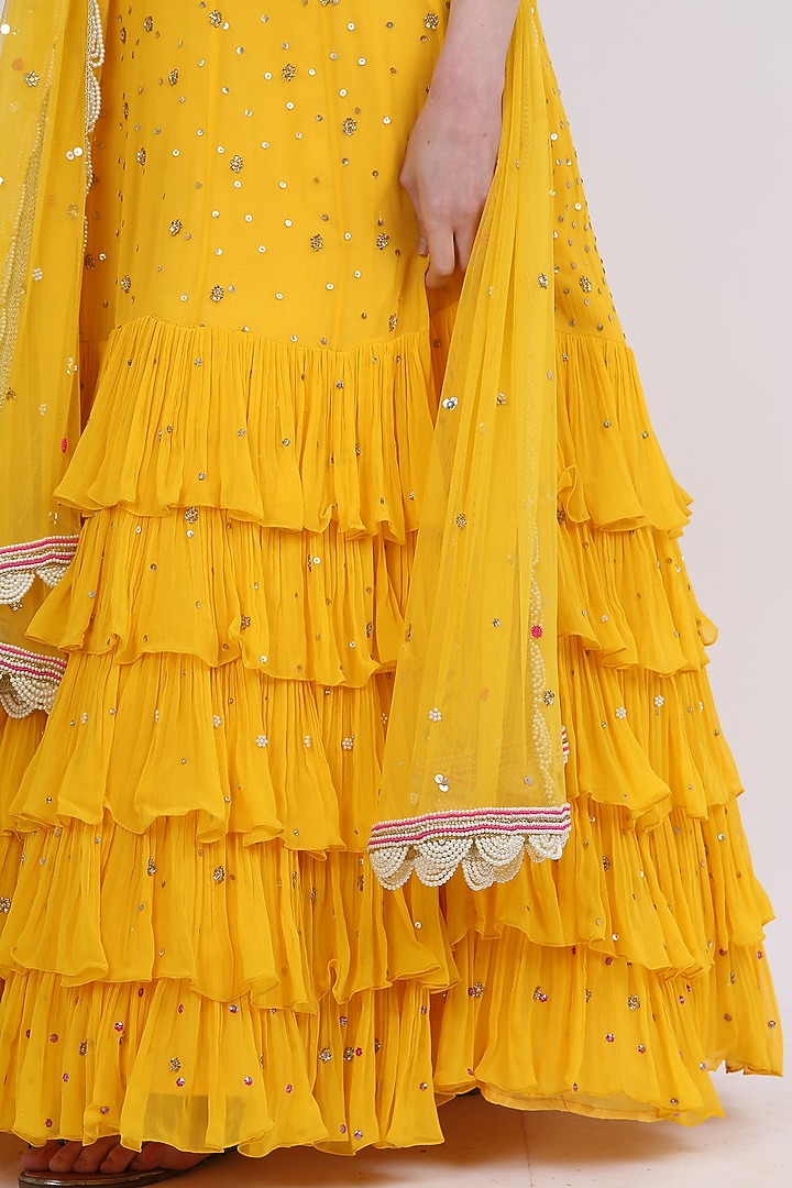 Sunshine Yellow Embroidered Wedding Lehenga Set by Nikita at Pernia's Pop Up Shop