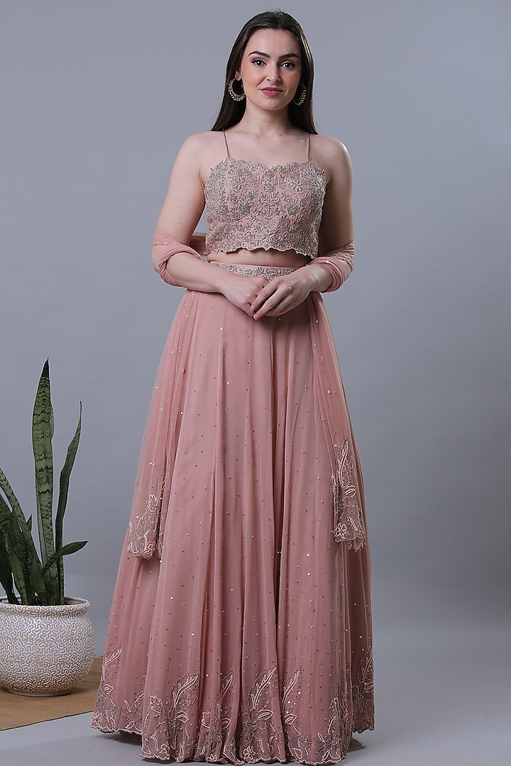 Rose Gold Lehenga Set With Embroidery by Nikita