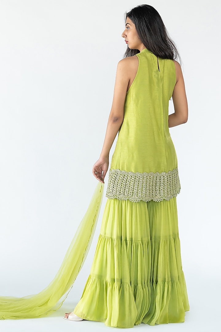 Light Green Georgette Gharara Set by Nikita Vishakha at Pernia's Pop Up Shop