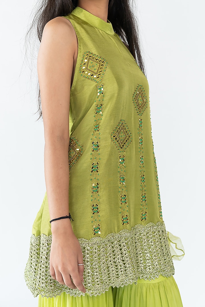 Light Green Georgette Gharara Set by Nikita Vishakha at Pernia's Pop Up Shop