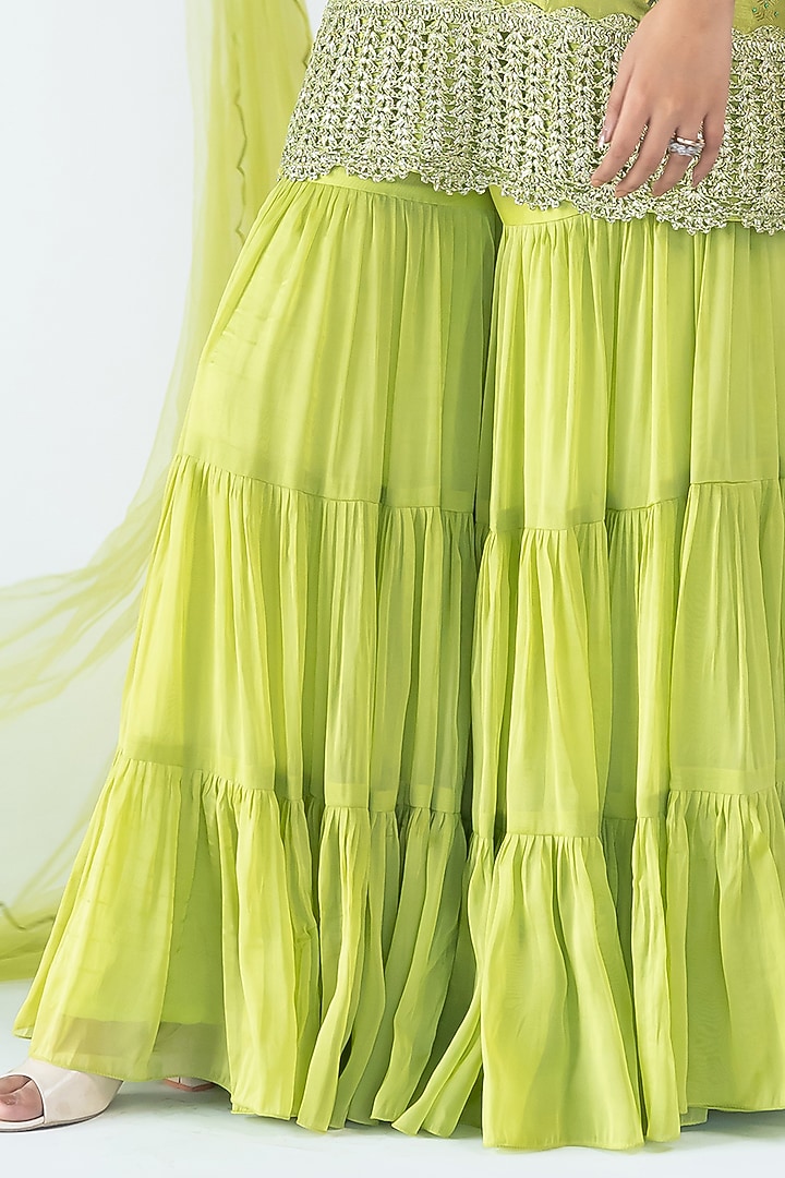 Light Green Georgette Gharara Set by Nikita Vishakha at Pernia's Pop Up Shop