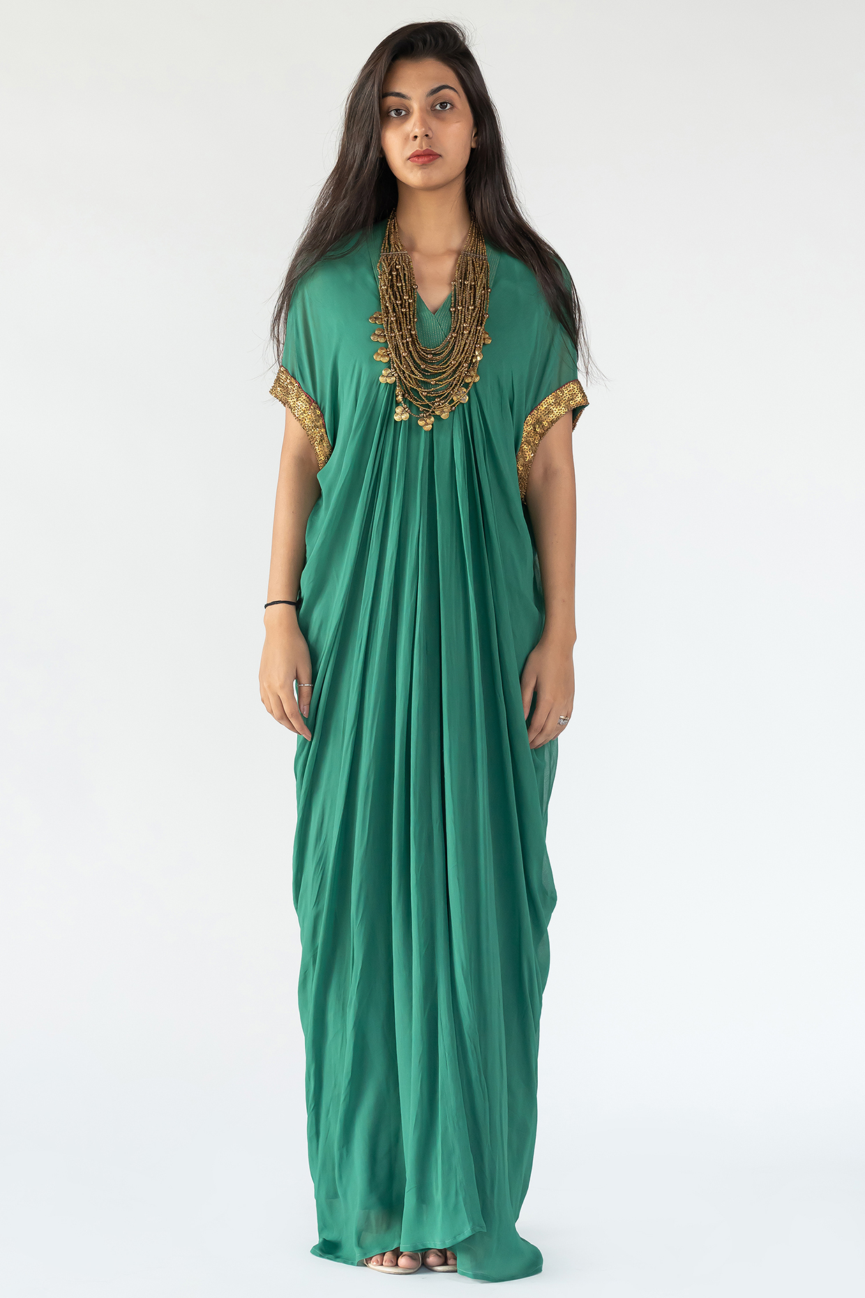 Green Embroidered Kaftan by Nikita Vishakha at Pernia's Pop Up Shop