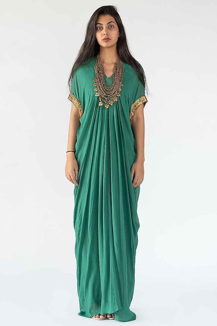 Green Embroidered Kaftan by Nikita Vishakha at Pernia's Pop Up Shop