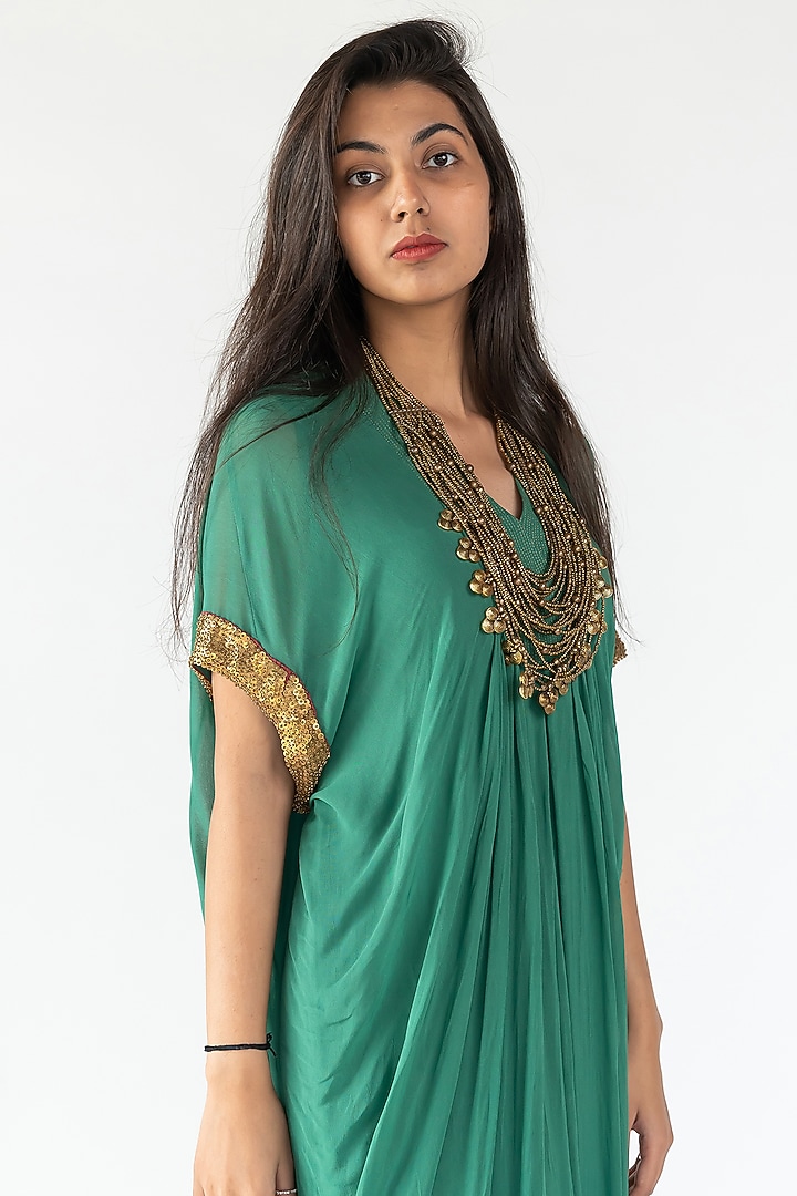 Green Embroidered Kaftan by Nikita Vishakha at Pernia's Pop Up Shop