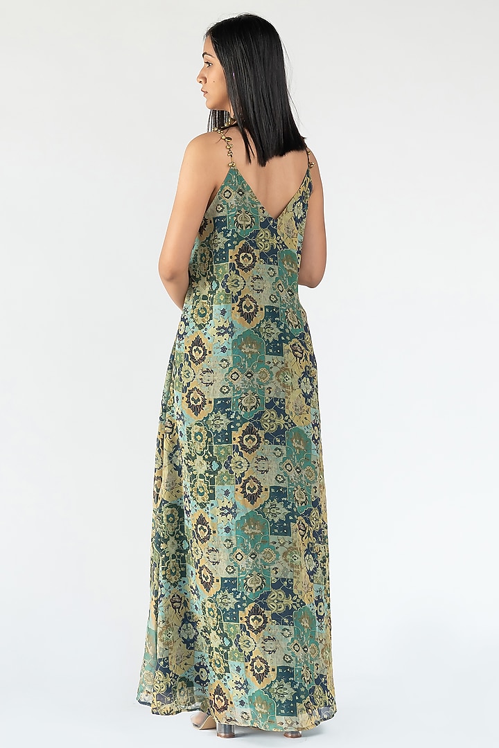 Green Printed & Embroidered Vacation Dress by Nikita Vishakha at Pernia's Pop Up Shop