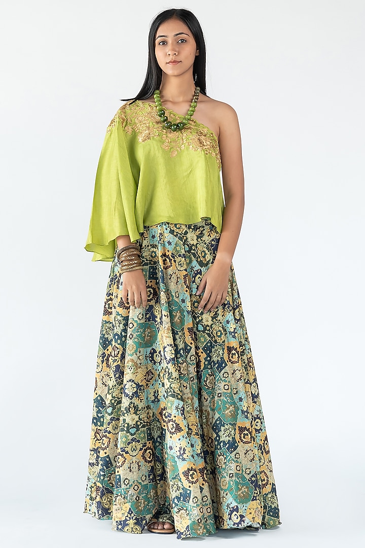 Multi-Colored Printed Skirt Set by Nikita Vishakha
