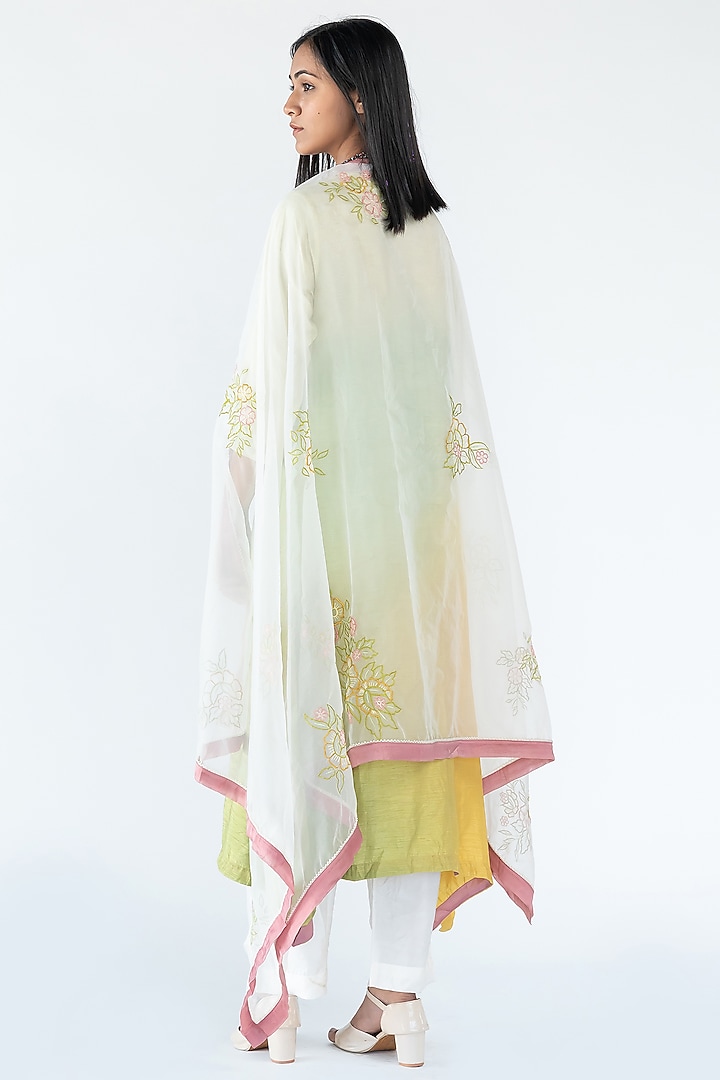 Green & Yellow Raw Silk Kurta Set by Nikita Vishakha at Pernia's Pop Up Shop