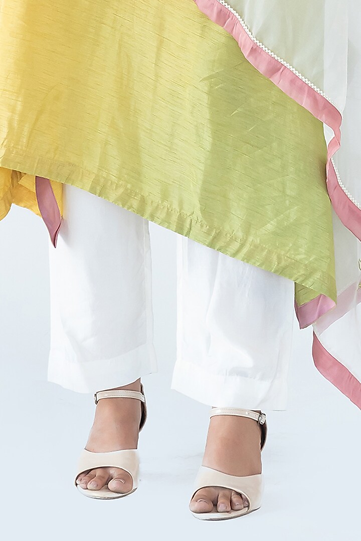 Green & Yellow Raw Silk Kurta Set by Nikita Vishakha at Pernia's Pop Up Shop