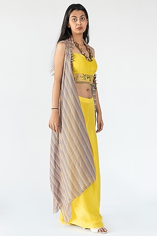 Brown Georgette Printed Cape Set by Nikita Vishakha