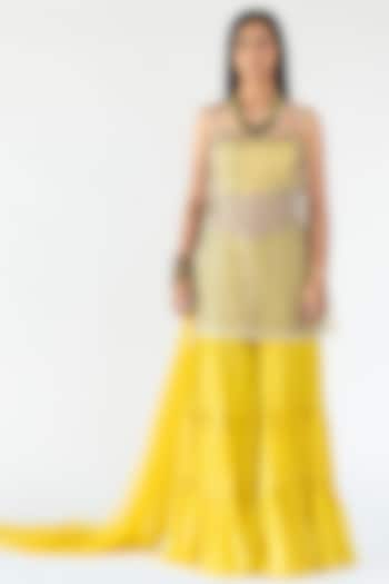 Yellow Gaji Silk Sharara Set by Nikita Vishakha at Pernia's Pop Up Shop