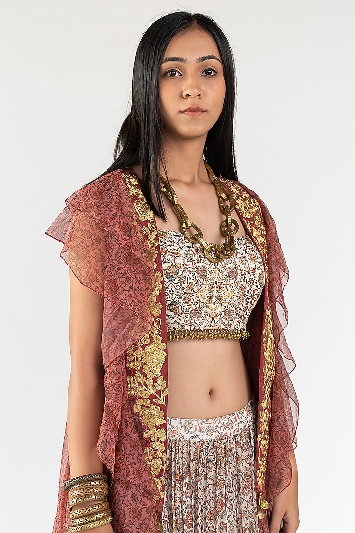 White Printed Skirt Set by Nikita Vishakha at Pernia's Pop Up Shop