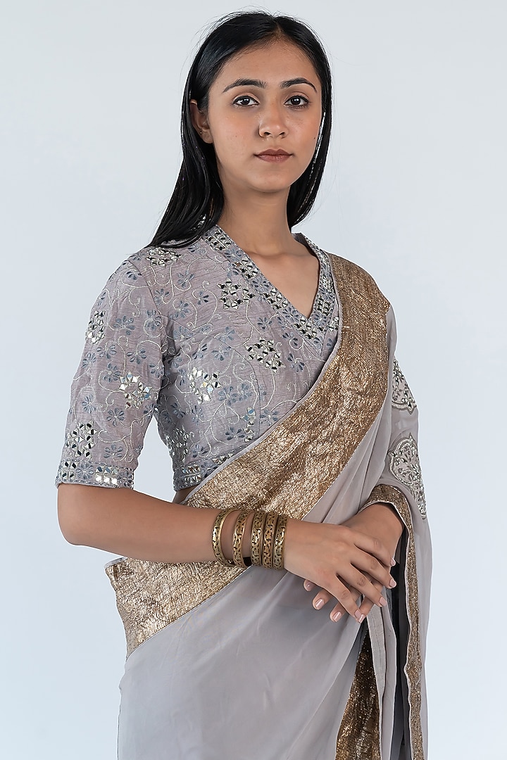 Grey Georgette Wedding Saree Set by Nikita Vishakha at Pernia's Pop Up Shop