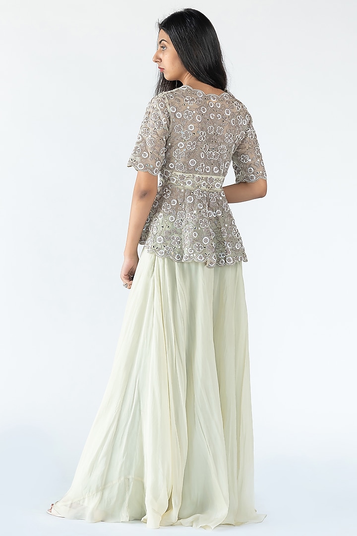 Light Olive Organza Gharara Set by Nikita Vishakha at Pernia's Pop Up Shop