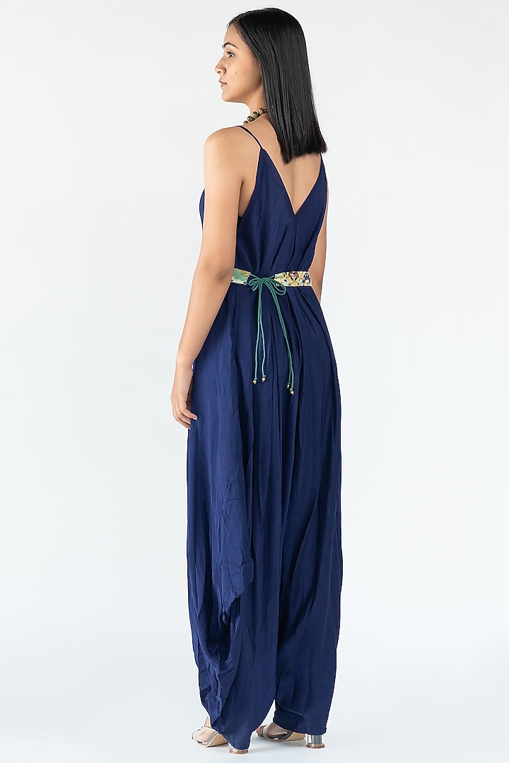 Deep Blue Raw Silk Jumpsuit by Nikita Vishakha at Pernia's Pop Up Shop