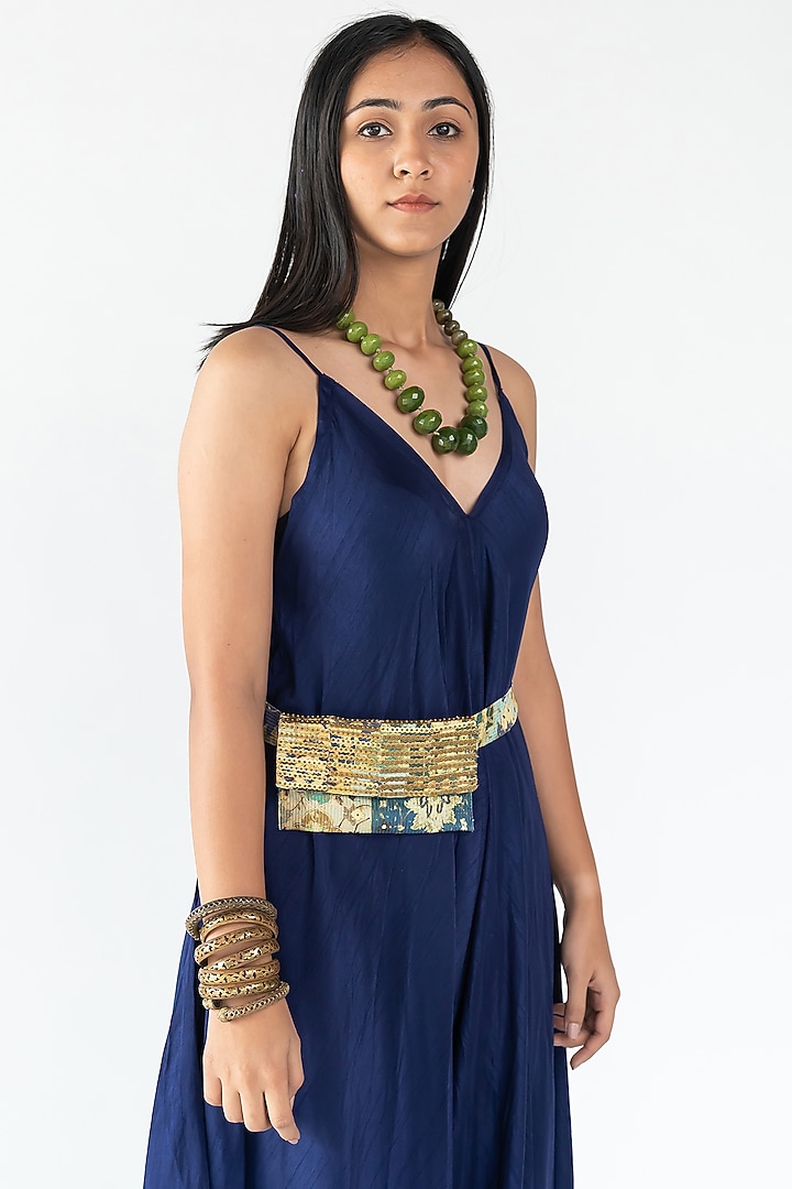 Deep Blue Raw Silk Jumpsuit by Nikita Vishakha at Pernia's Pop Up Shop