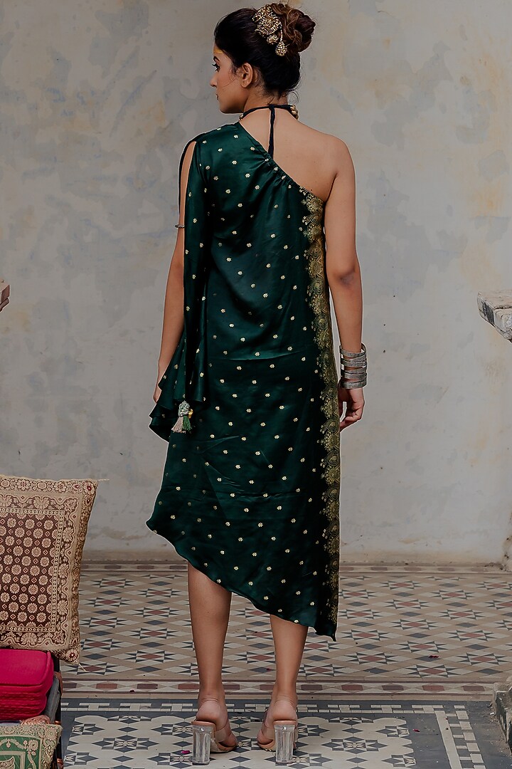Bottle Green Banarasi Off-Shoulder Vacation Dress by Nikita Vishakha at Pernia's Pop Up Shop