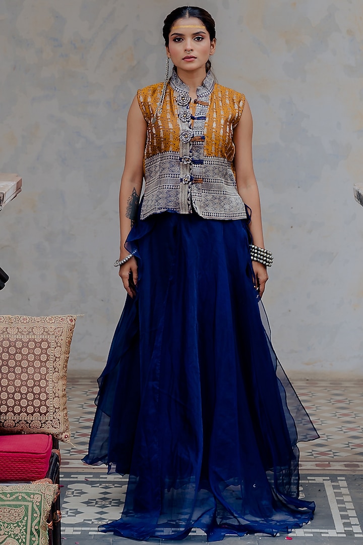 Blue Organza Sharara Set by Nikita Vishakha at Pernia's Pop Up Shop