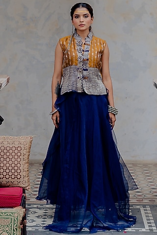 Blue Organza Sharara Set by Nikita Vishakha