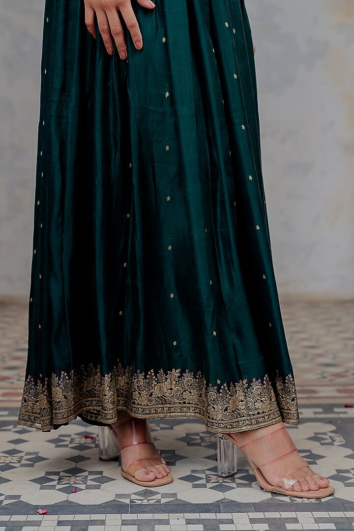 Bottle Green Banarasi Embroidered Halter Vacation Dress by Nikita Vishakha at Pernia's Pop Up Shop