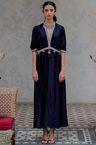 Blue Banarasi Embroidered Dress by Nikita Vishakha