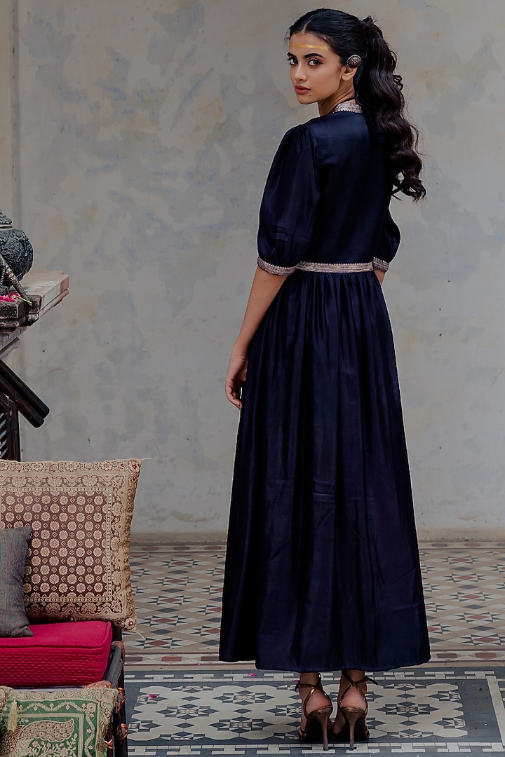 Blue Banarasi Embroidered Vacation Dress by Nikita Vishakha at Pernia's Pop Up Shop